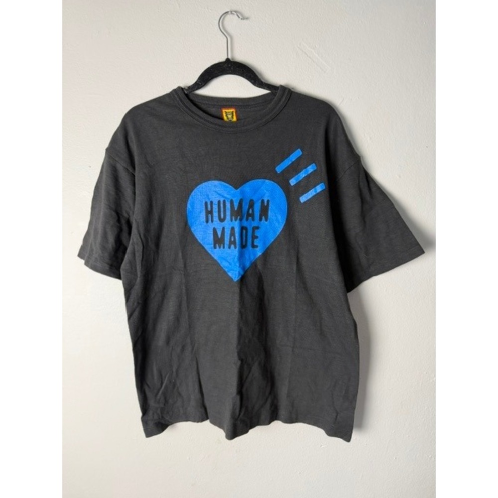 Human Made Blue Heart Logo T-Shirt Black Cotton Streetwear Size XL